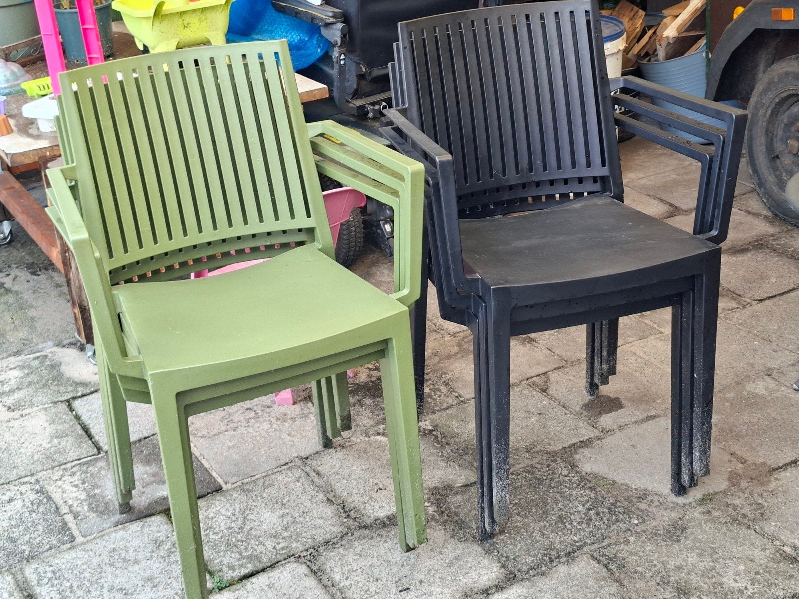 6 kunstof tuinstoelen, Tuin en Terras, Tuinsets en Loungesets, Ophalen, Kunststof, 6 zitplaatsen, Zo goed als nieuw