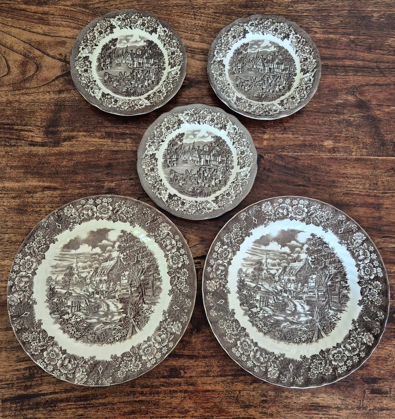 5 Engelse Transferware Borden - Memory Lane & Stratford, Ophalen of Verzenden