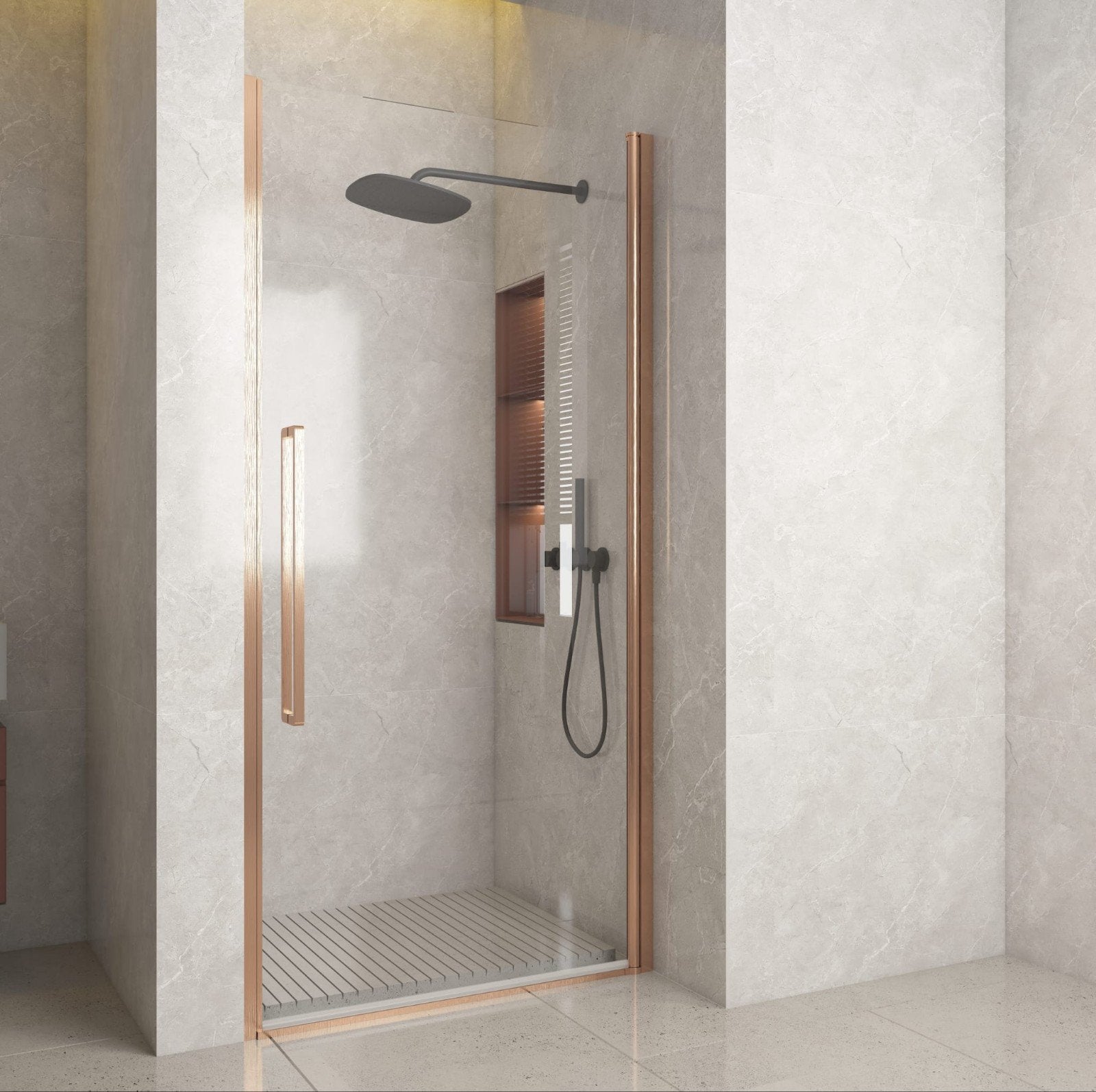 Nieuwe Revital Tira douchedeur geborsteld koper 80x200cm, Ophalen, Nieuw, Glas, Douche