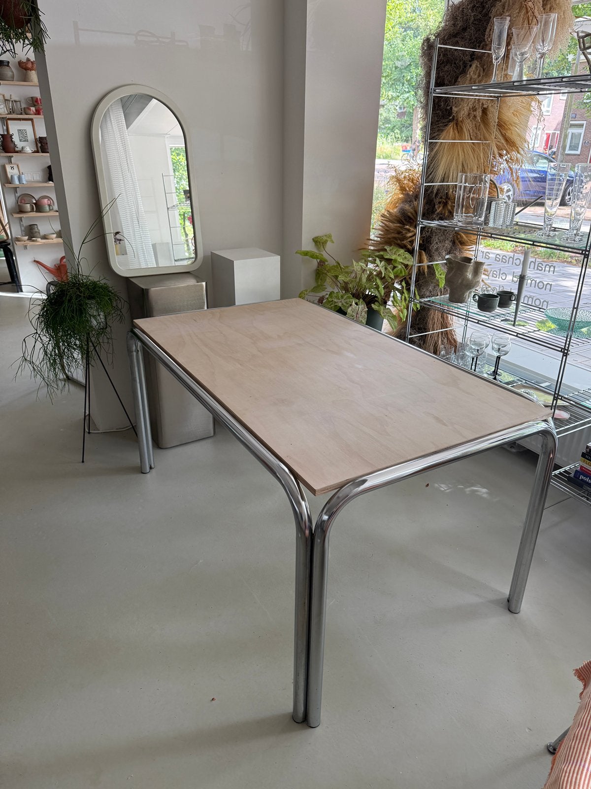 chrome dinner table desk work table frame, Huis en Inrichting, Tafels | Eettafels, Ophalen, 100 tot 150 cm, Chrome, space age
