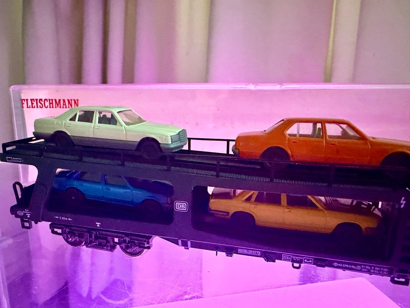 Fleischmann 5285 Autotransportwagon met auto's, Overige merken, Gebruikt, Gelijkstroom, Overige typen