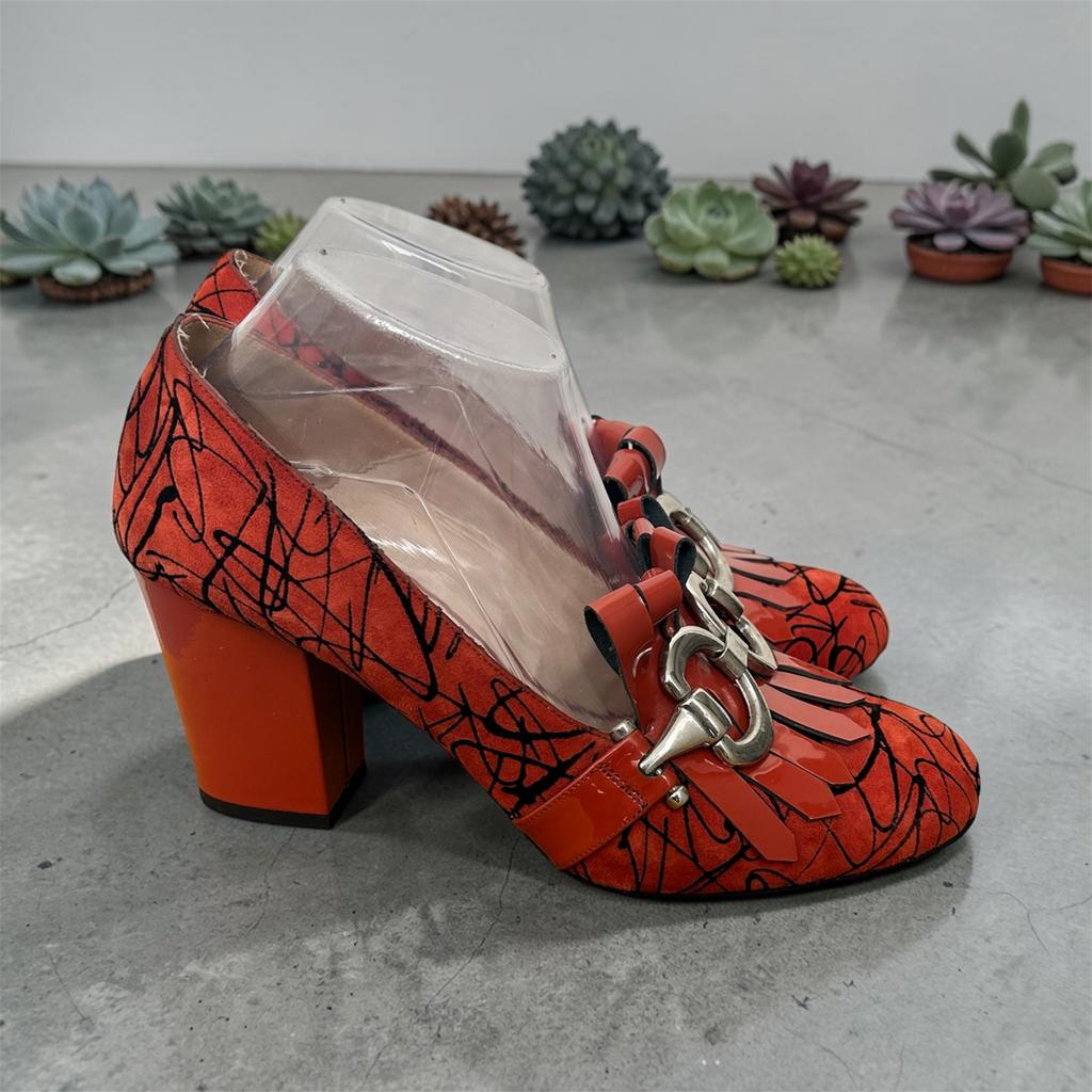 Sachelle Schoenen Maat 40 Oranje Zwart Retro Lakleer Suede, Oranje, Ophalen of Verzenden, S, S