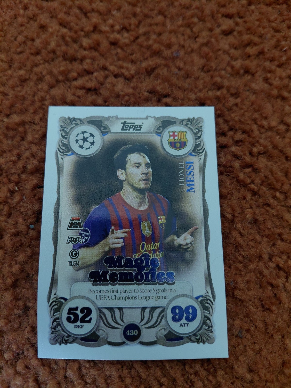 Topps Match Attax Lionel Messi FC Barcelona Kaart, Ophalen, Zo goed als nieuw, Losse kaart, Foil