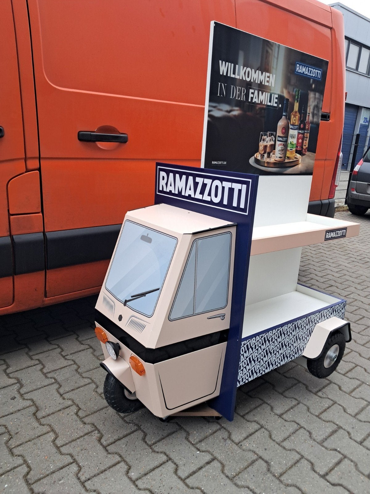 Grote Piaggio Ape Ramazzotti drankdisplay koffiebar L125 b80, Ophalen, Eu, Gebruikt, Eu