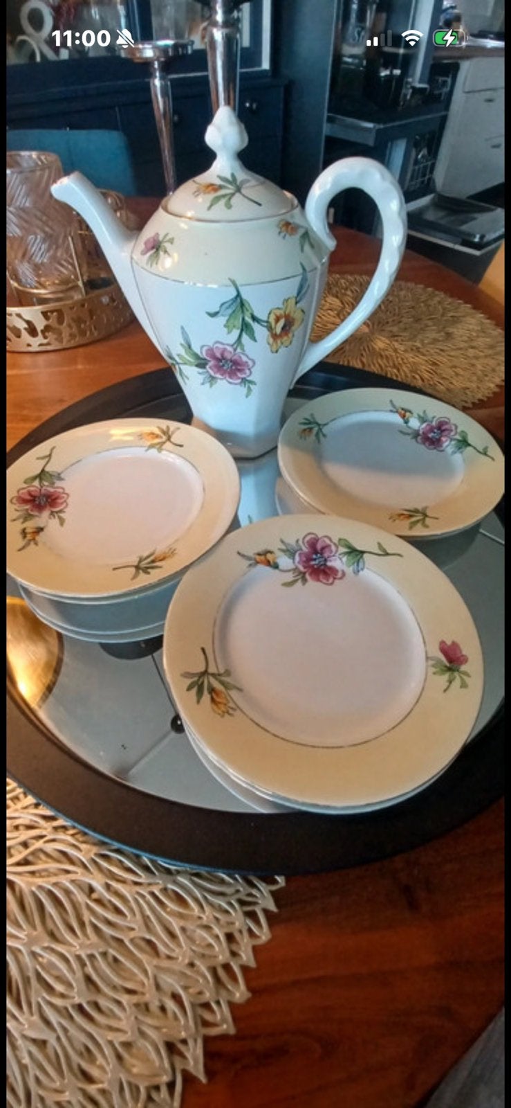 Koenigszelt Germany Theepot met 6 gebaksbordjes, Ophalen of Verzenden