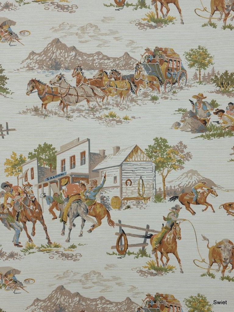 6586 vintage cowboy saloon paarden behang swiet, Verzenden, Beige