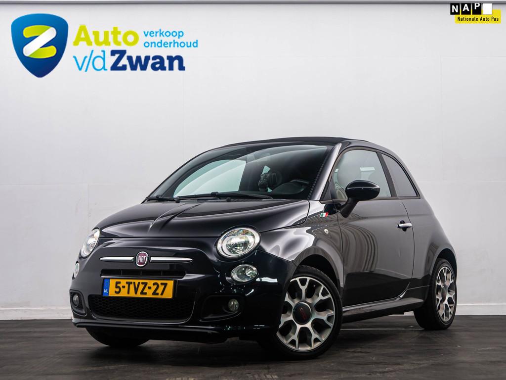 Fiat 500 C 0.9 TwinAir Turbo Lounge Sport Cabrio Clima/Navi!, Gebruikt, Leder en Stof, Zwart, Origineel Nederlands