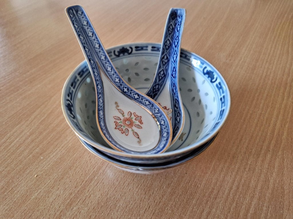 Chinese Wanyu rijstkorrel porseleinen kommen met lepels, Ophalen of Verzenden