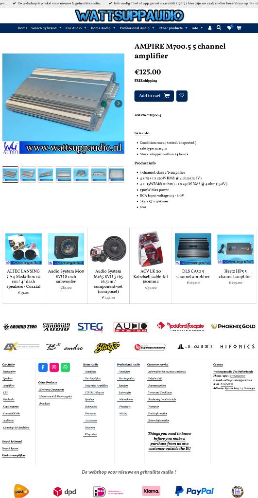 AMPIRE M700.5 5 kanaals versterker, Auto diversen, Autospeakers, Gebruikt, ., Ophalen of Verzenden, .