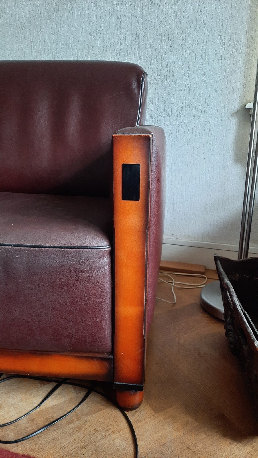 bankstel art deco stijl leer. 3 zit, fauteuil en hocker, Ophalen, Gebruikt, 150 tot 200 cm, Driepersoons