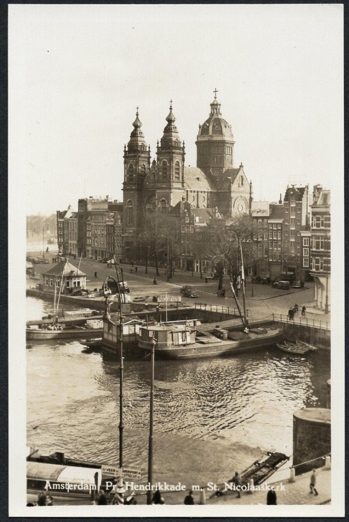 Amsterdam - Prins Hendrikkade met St. Nicolaaskerk, Verzenden, 1940 tot 1960, Ongelopen, Noord-Holland