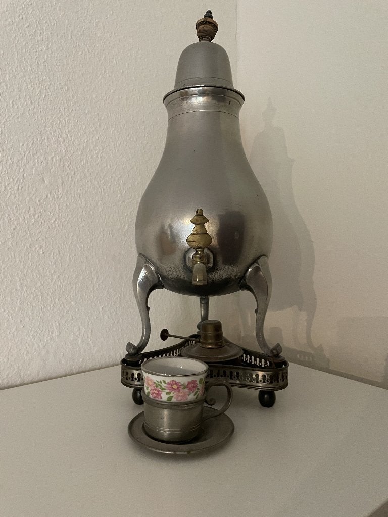 Tinnen kraantjespot met tinnen kopje, Antiek en Kunst, Ophalen