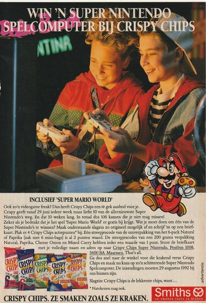 retro reclame 1992 Smiths actie spelcomputer Super Mario, Verzamelen, Retro, Verzenden, Overige typen