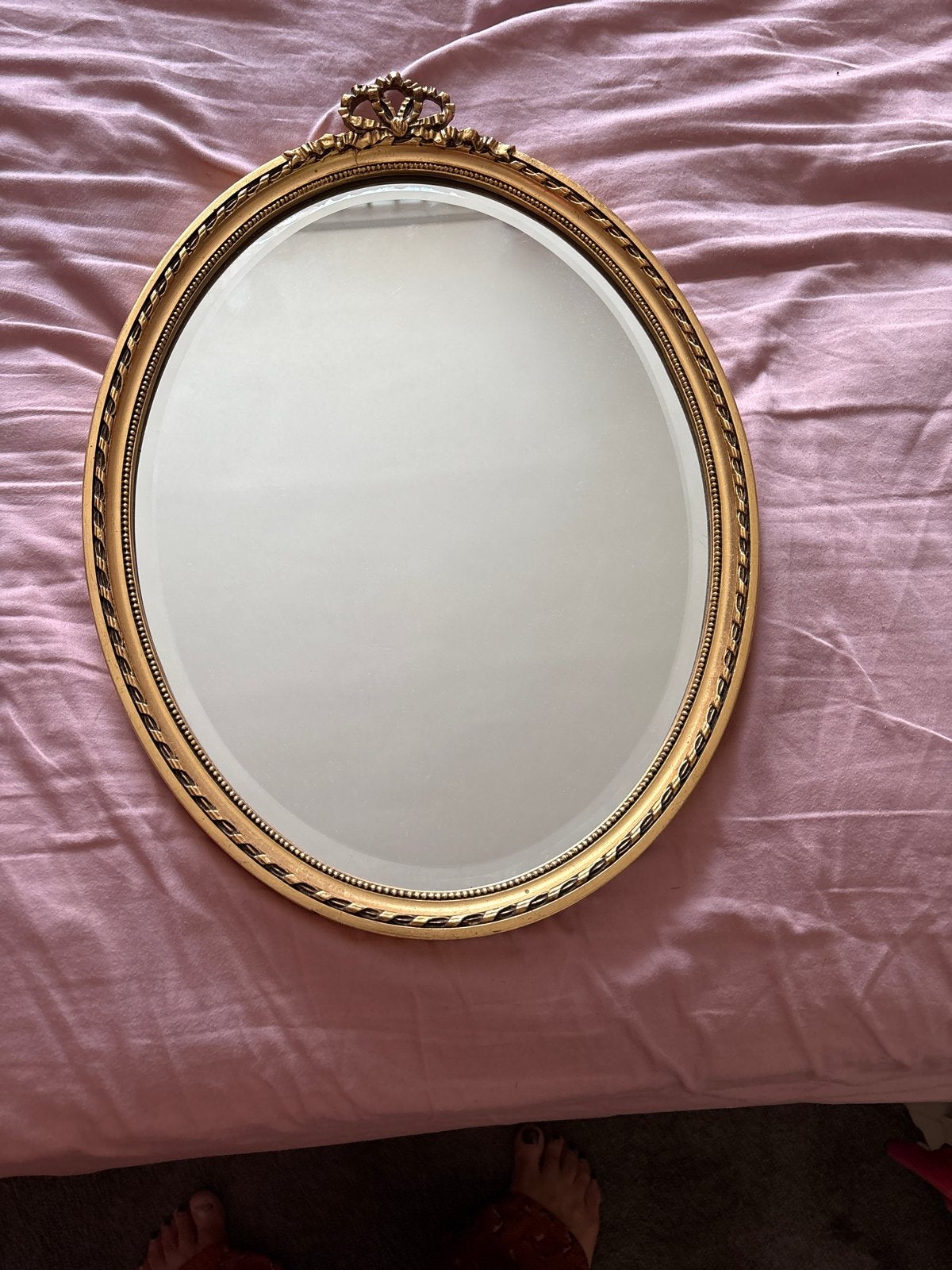 Vintage Ovale Gouden Spiegel met Sierlijkeregency  Lijst, Antiek en Kunst, Ophalen, Ovaal, 50 tot 100 cm