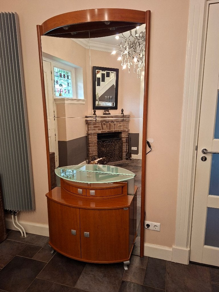 Design halspiegel met kastje en verlichting, Ophalen, 200 cm of meer, Zo goed als nieuw, 75 tot 100 cm