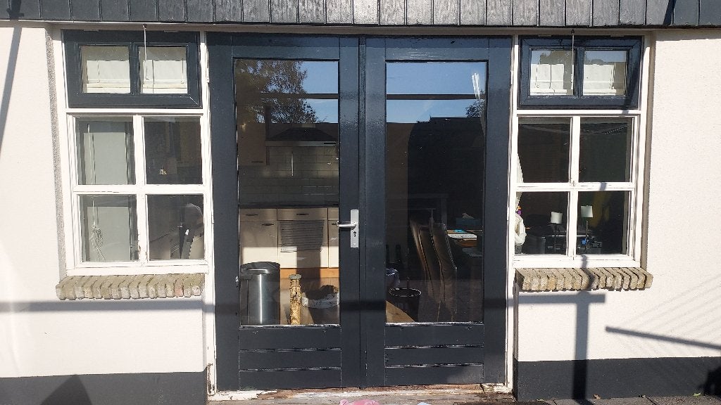 Openslaande tuindeuren hout B184xH220 en 2 uitzetraampjes, Ophalen, Gebruikt, Buitendeur, Hout