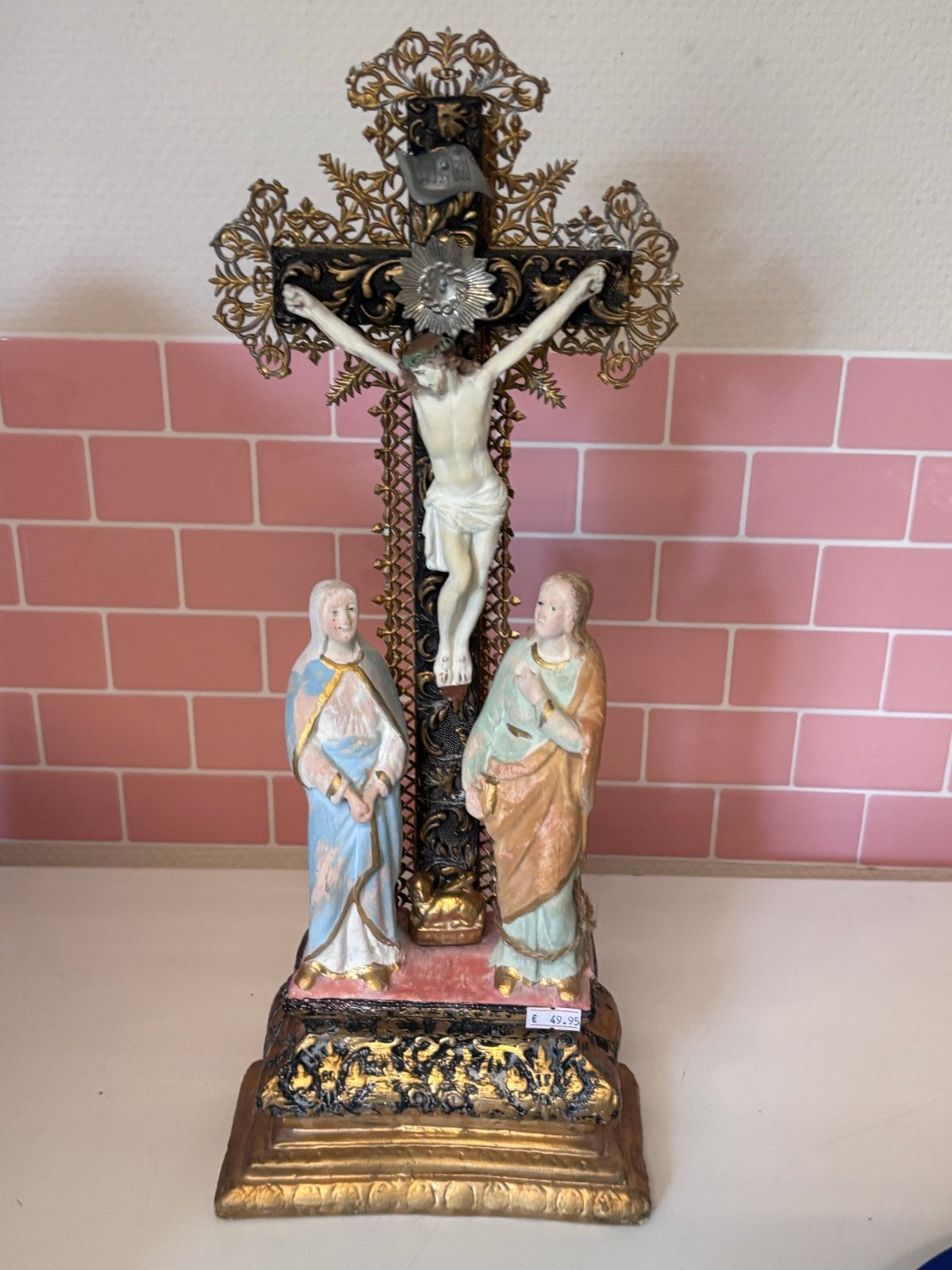 Vintage Kruisbeeld met Maria en Johannes, Antiek en Kunst, Ophalen of Verzenden