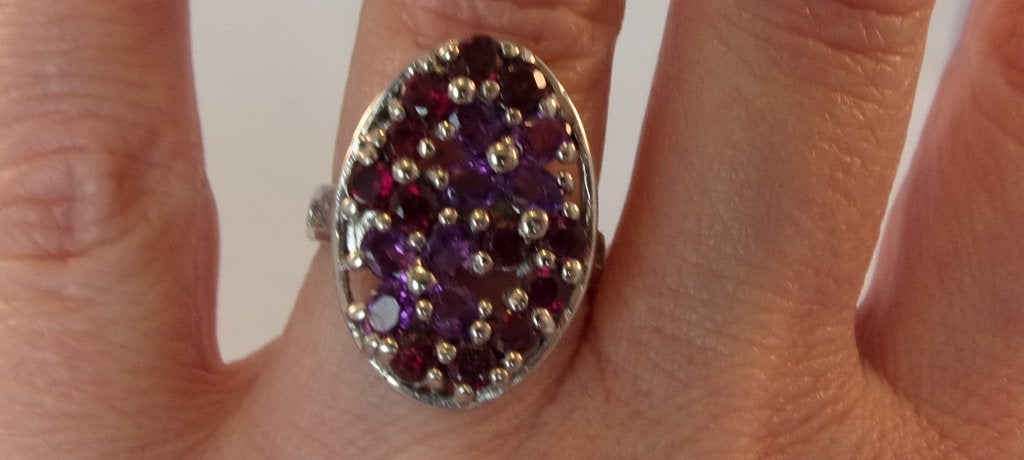 Massief 925 zilveren ring met Amethist & Rhodoliet, maat 18, Sieraden, Tassen en Uiterlijk, Ringen, 18 tot 19, Verzenden, Nieuw