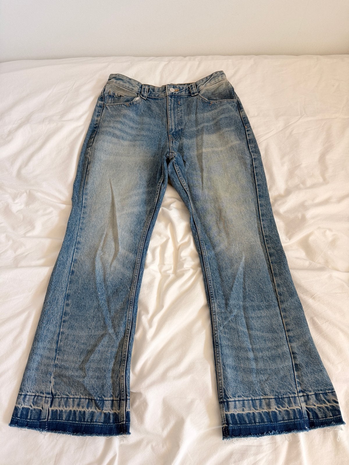 Stijlvolle flared jeans met rafels, maat W28-W29, Kleding | Heren, Ophalen of Verzenden, Zo goed als nieuw, Blauw