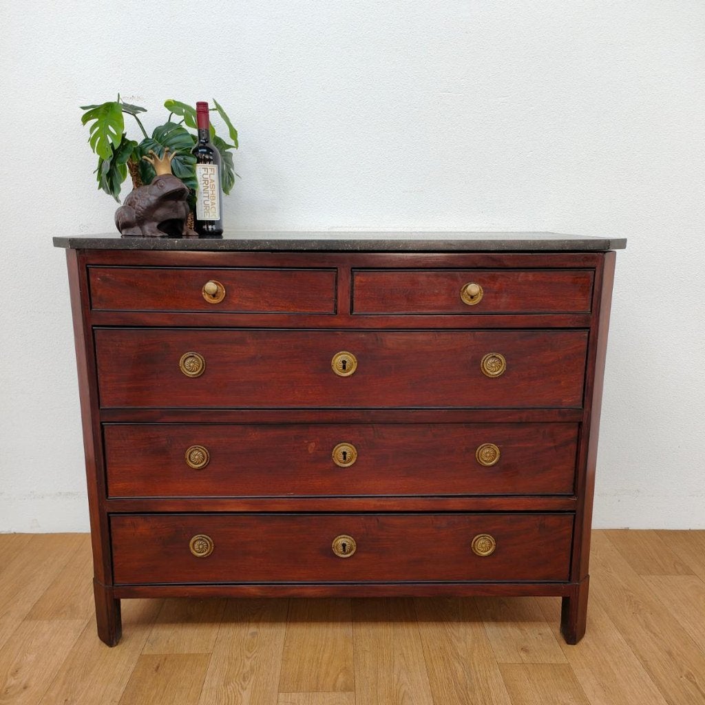 Antiek Vintage dressoir ladekast commode met marmer blad 807, Huis en Inrichting, Valkenswaard, Gebruikt, 100 tot 150 cm, 5 laden of meer