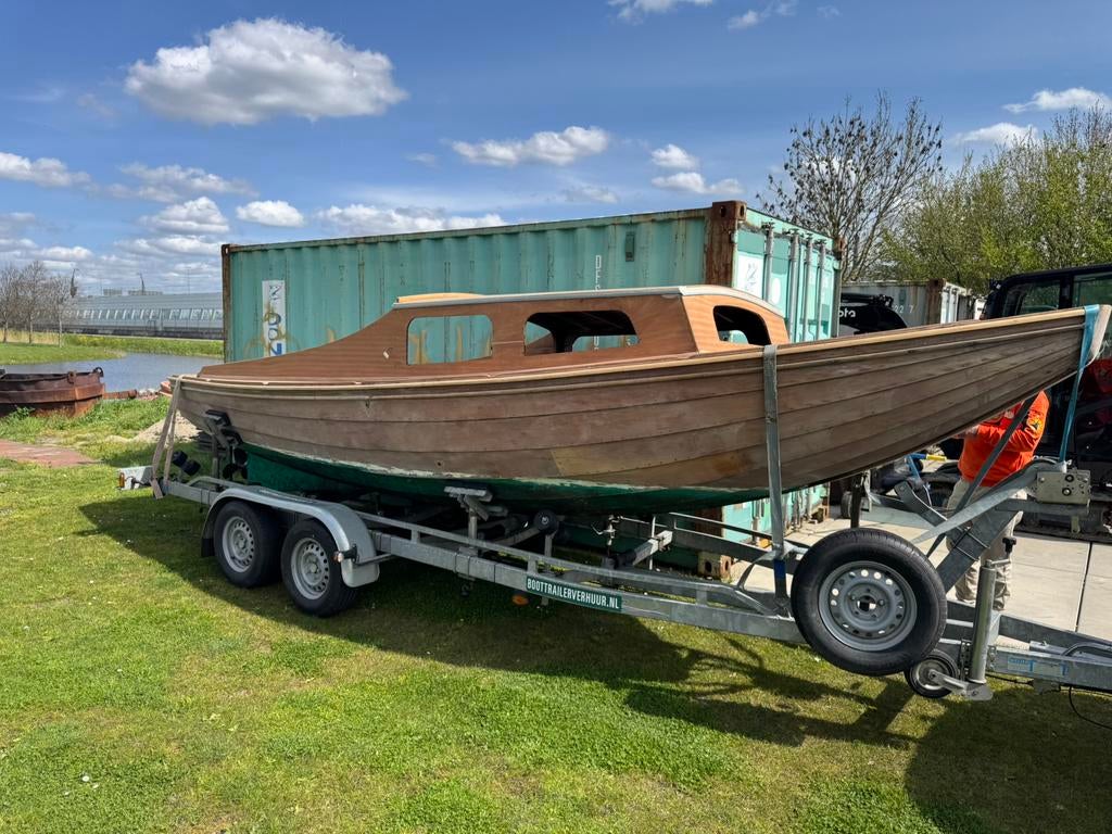 Houten vlet van 7 meter, Watersport en Boten, Ophalen, Gebruikt, Binnenboordmotor, Diesel
