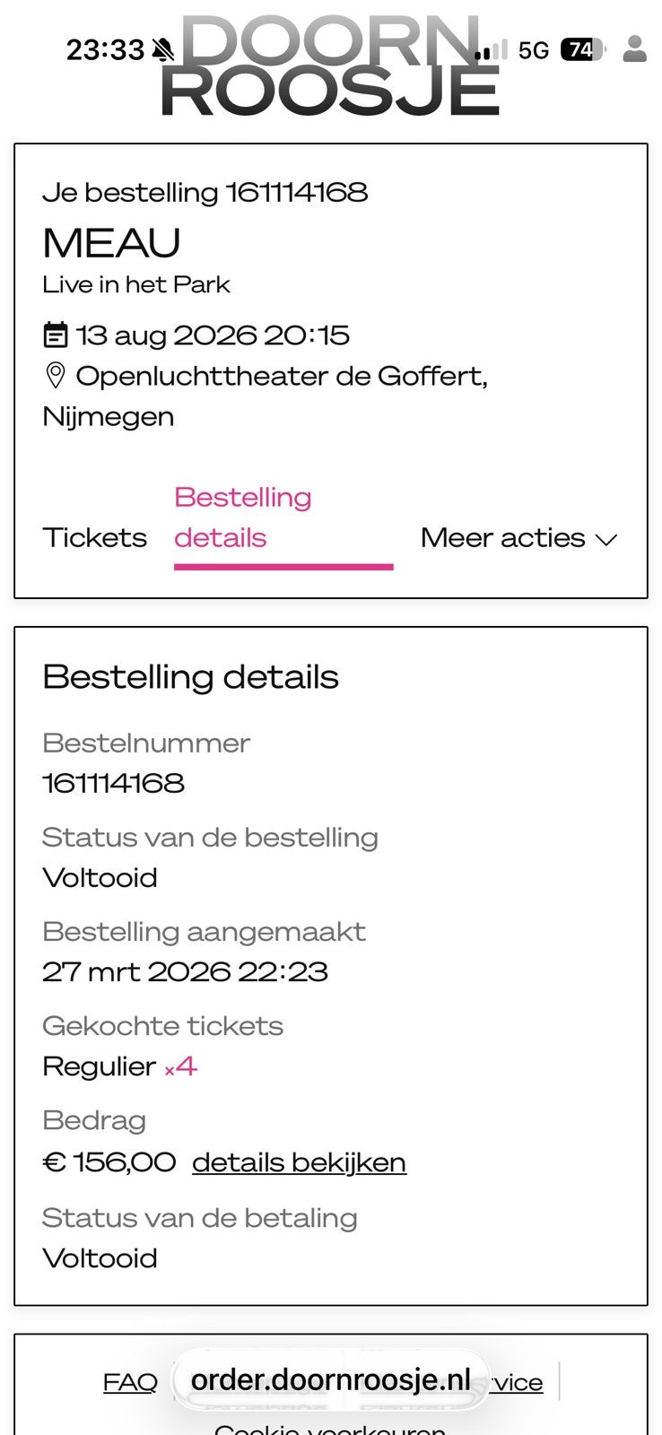 Meau 13 aug Goffert Nijmegen 2 tickets, Tickets en Kaartjes, Twee personen, Augustus