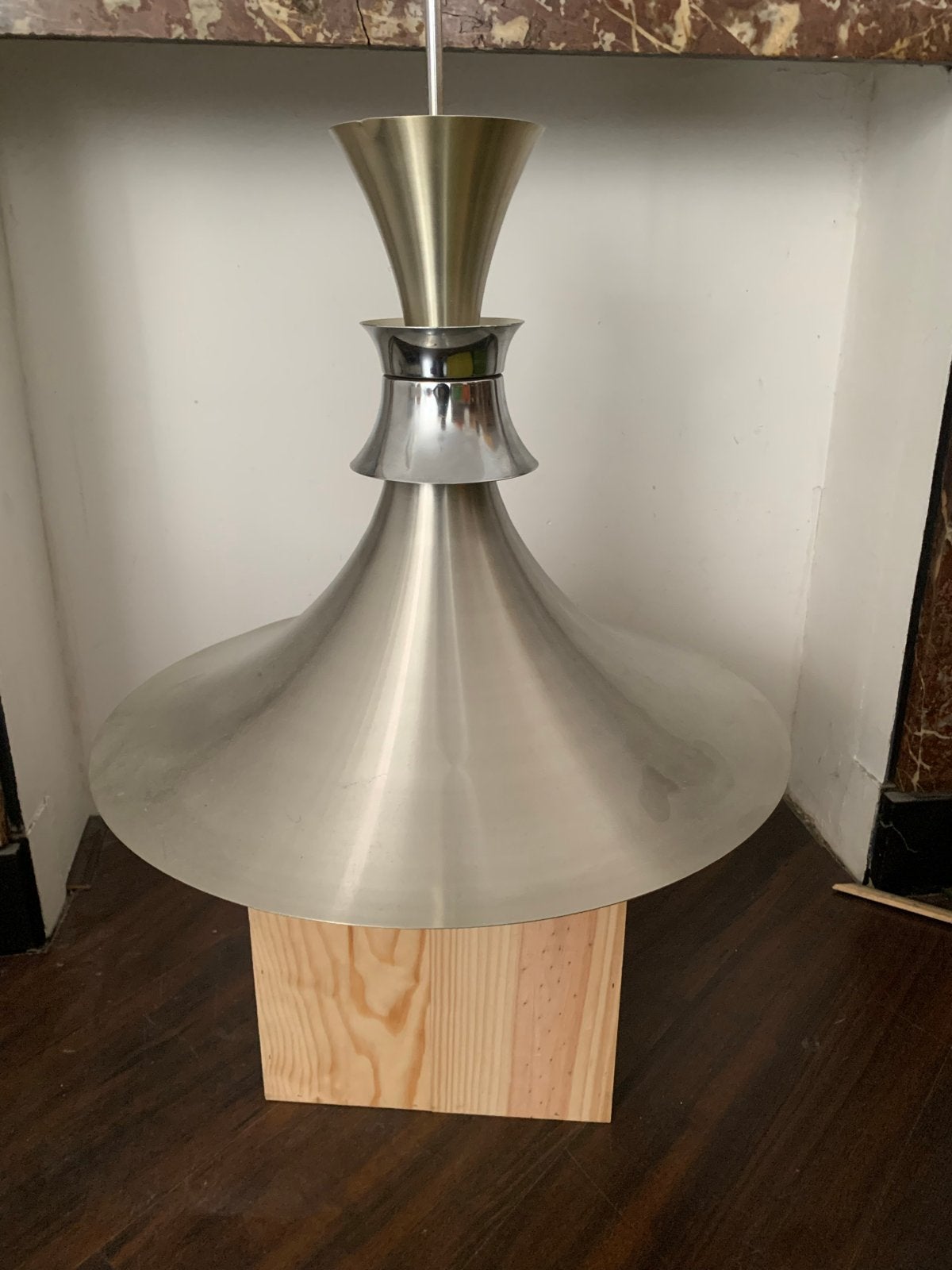 Vintage Hanglamp - Geborsteld Metaal, Ophalen, Gebruikt, Metaal, E27 (groot)