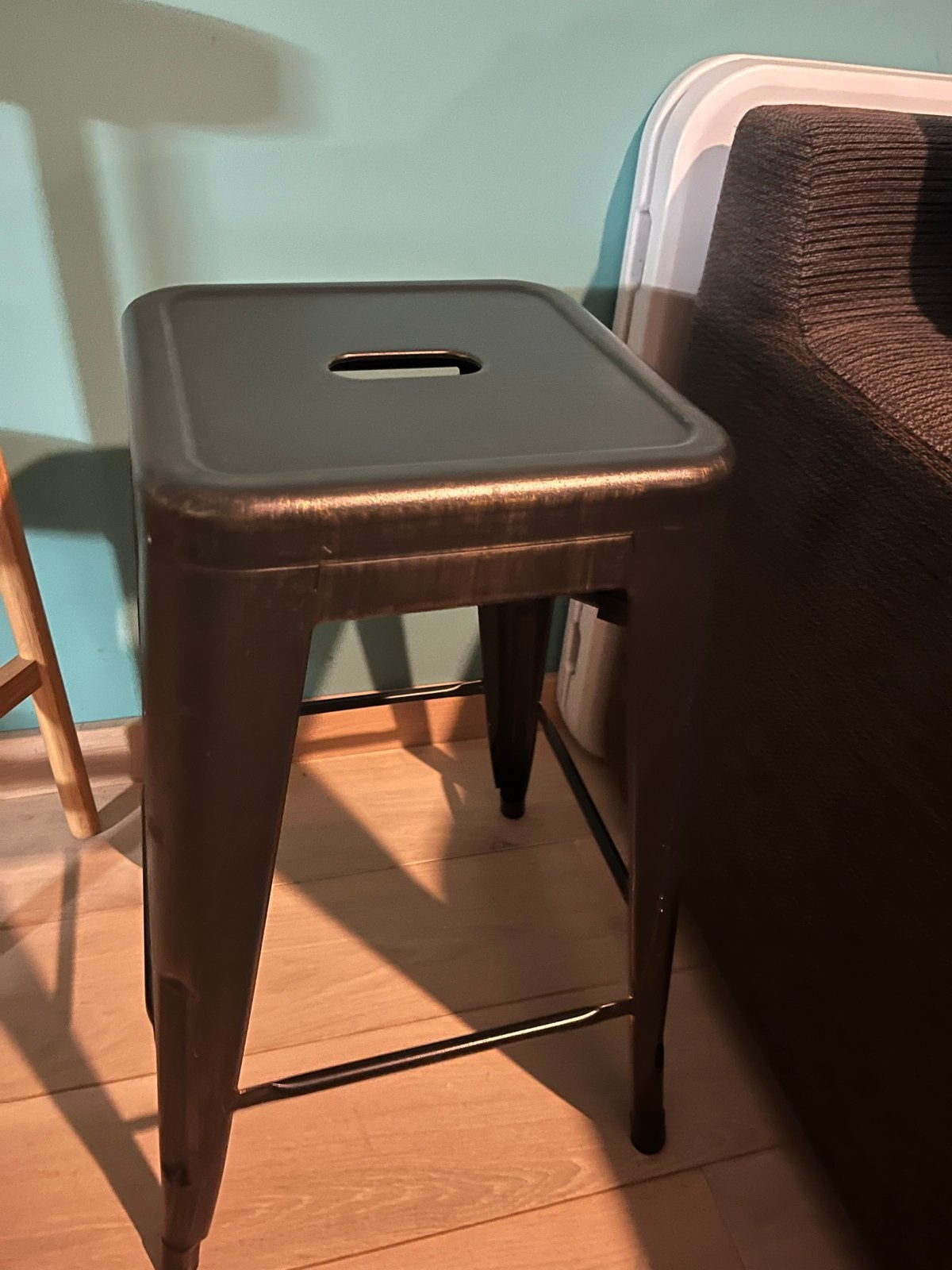 Metalen barkruk - Zwart/Brons - Gebruikt, Ophalen, Gebruikt, Met voetsteun, 60 tot 90 cm