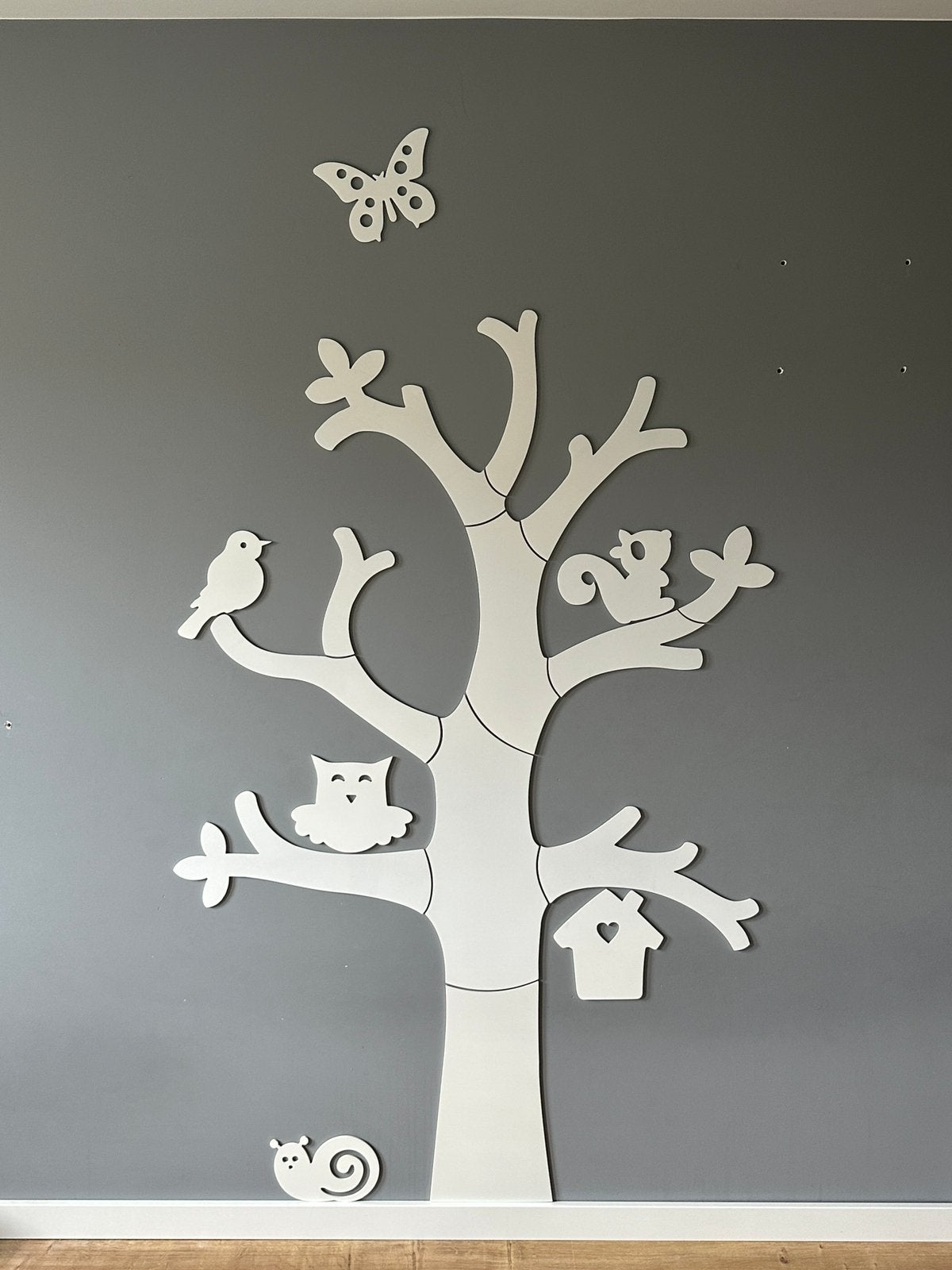 Houten boom met dieren wanddecoratie babykamer / kinderkamer, Wit, Ophalen, Gebruikt, Wanddecoratie