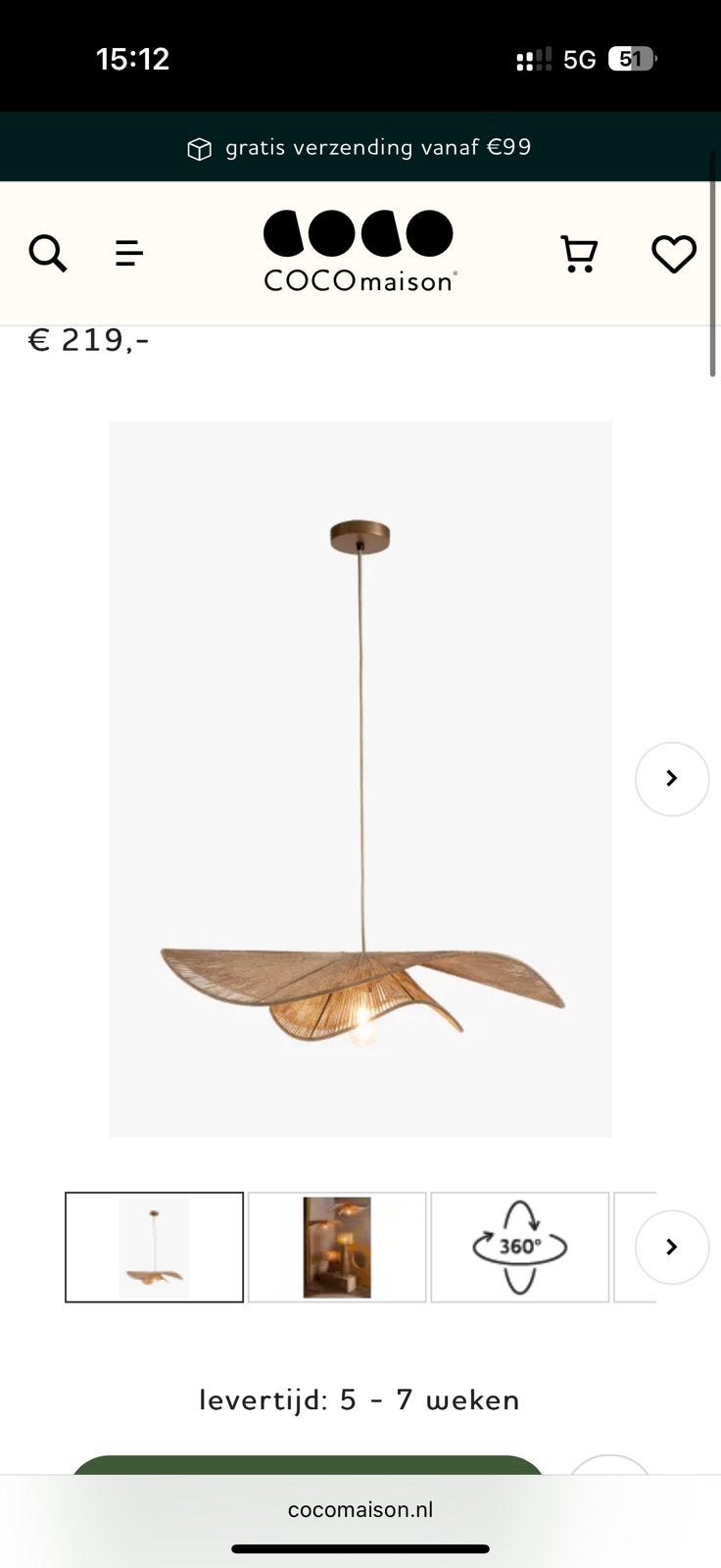 Coco maison hanglamo Izzy nieuw!, Ophalen of Verzenden, Nieuw, Natuurlijk materiaal, Organisch japandi