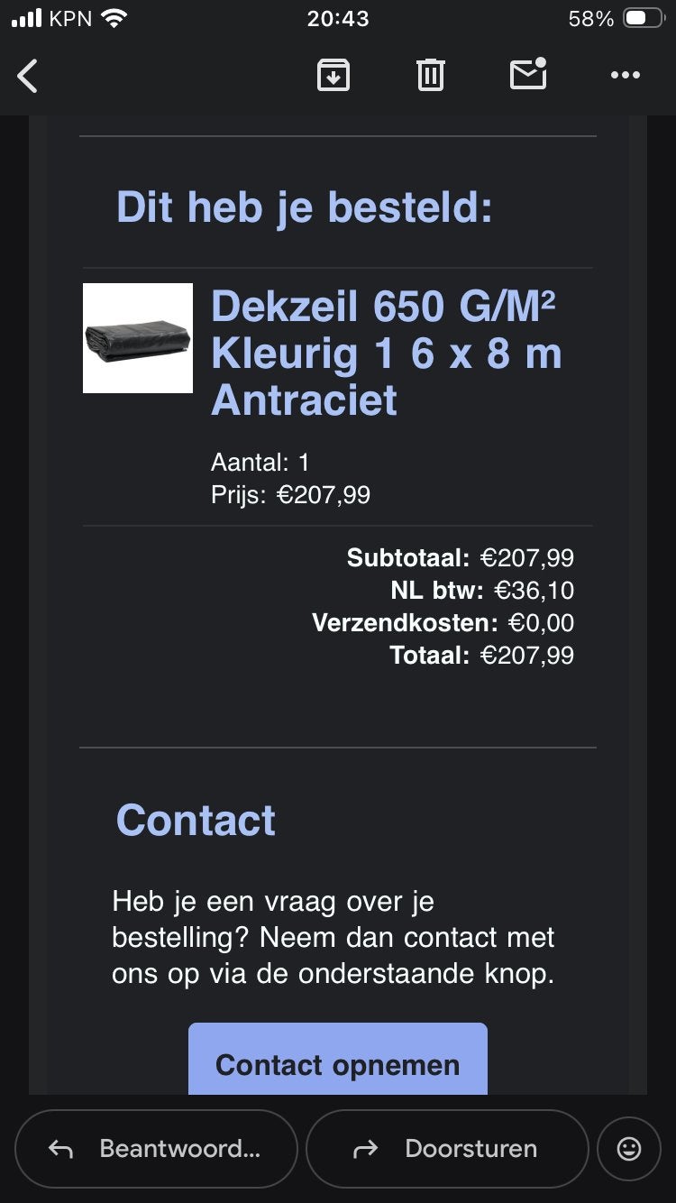 Afdekzeil 650 g/m² - 6x8 meter - Antraciet, Ophalen, Nieuw, 15 m² of meer, Zeil