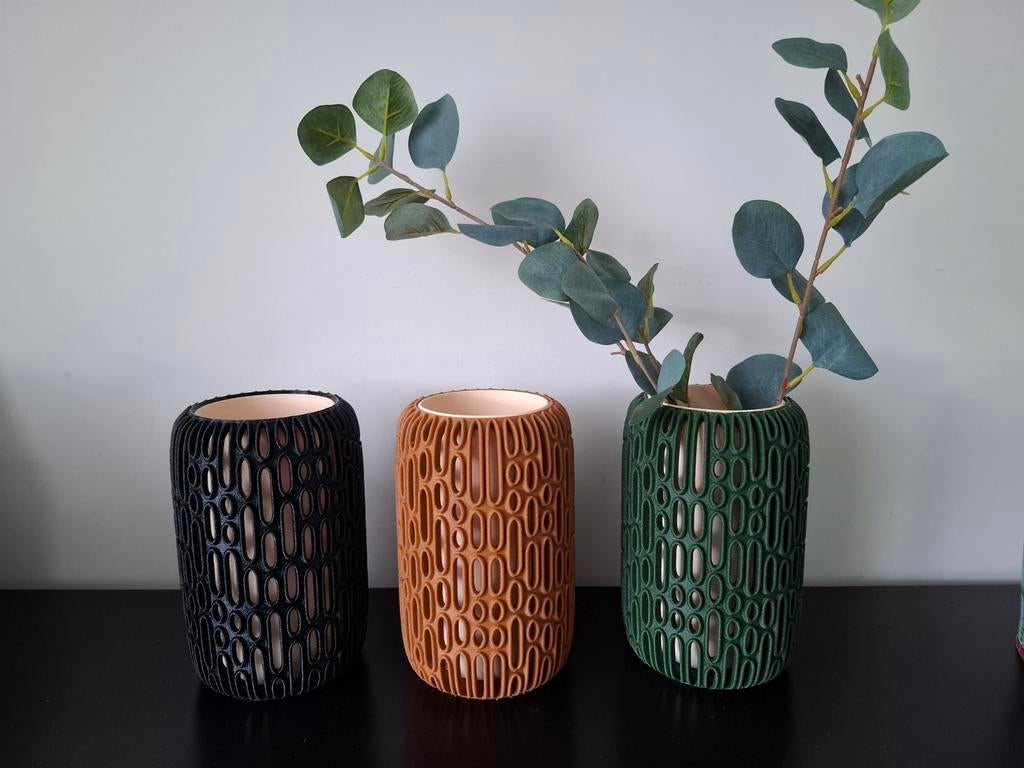 Set van 3 decoratieve vazen - 3D geprint, Kunststof, Overige kleuren, Ophalen of Verzenden, Zo goed als nieuw