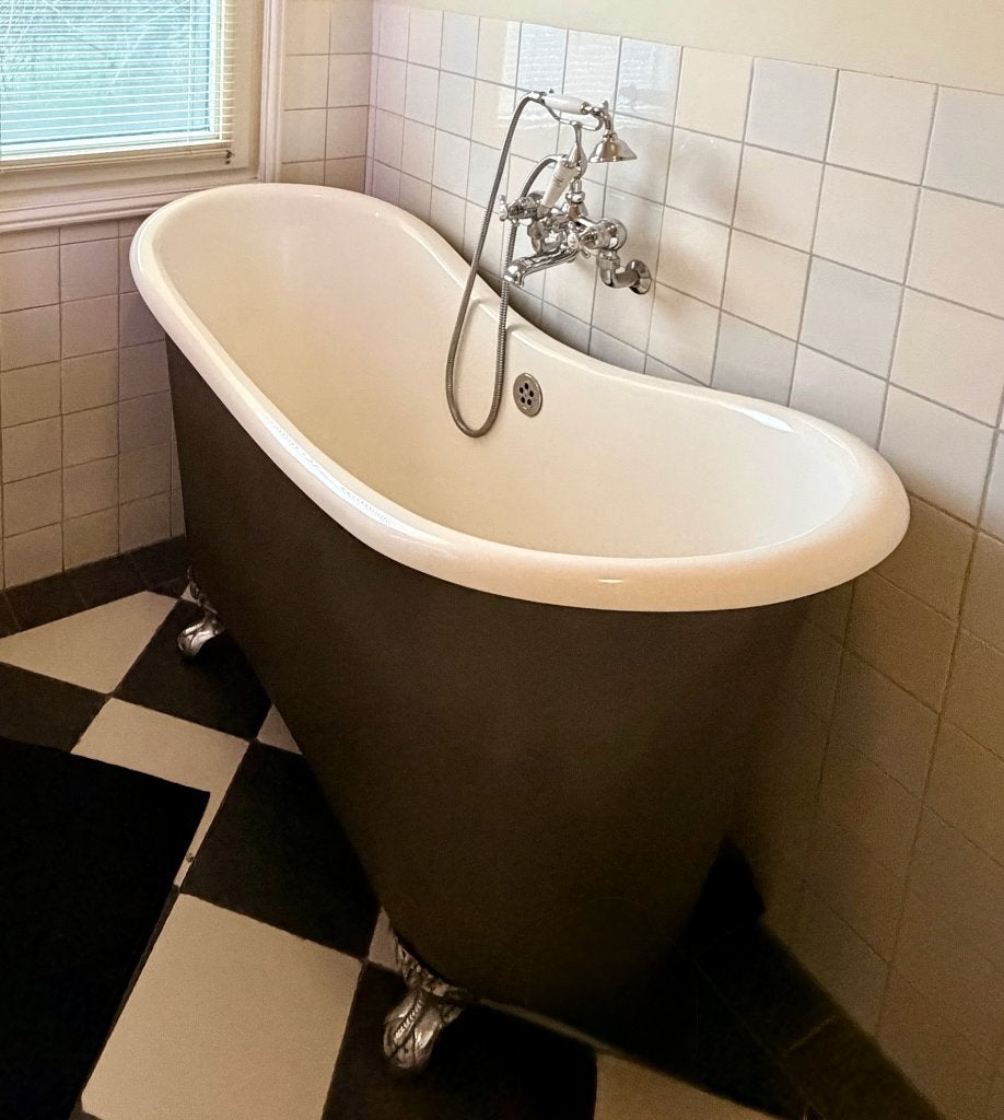 Albion Bath Co Ligbad Tubby Too (120 cm) + bad/douchekraan, Ophalen, Gebruikt, Overige typen, 50 tot 100 cm