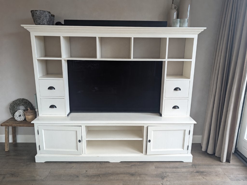 Grenen tv-wandkast Provence – De Gouden Engel – 209 cm, Huis en Inrichting, Ophalen, Gebruikt, Landelijk / klassiek, 200 cm of meer