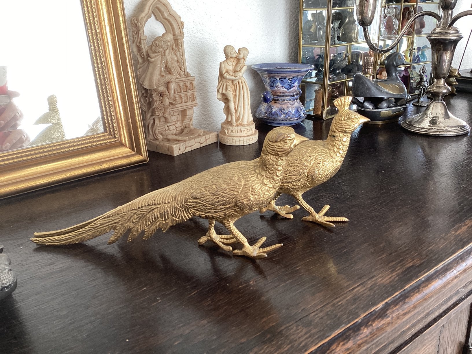 Pauw verguld goud twee stuks // hoog 10 lengte 20 cm, Ophalen of Verzenden