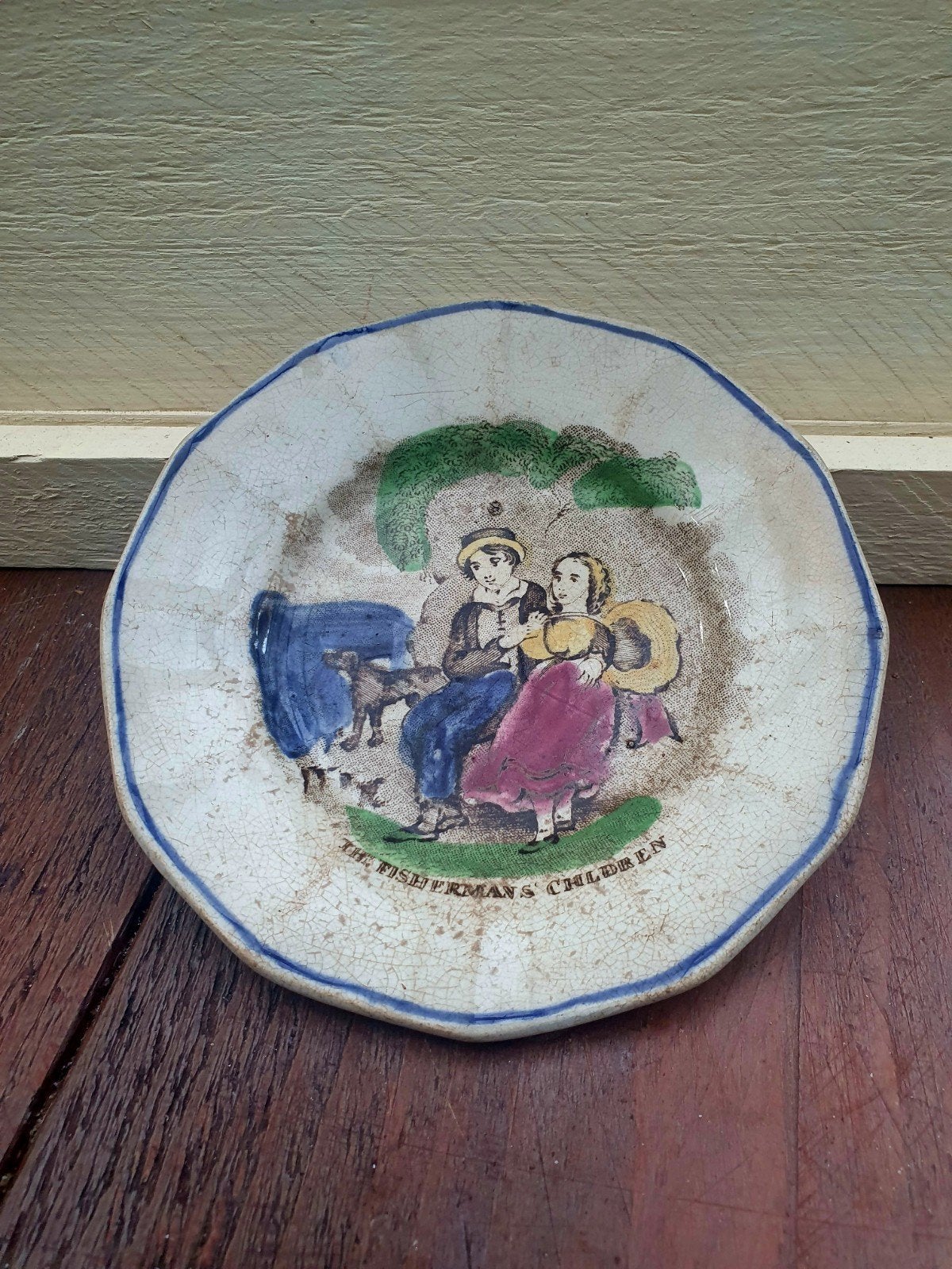 Antiek Staffordshire Kinderschoteltje The Fisherman's Child, Ophalen of Verzenden