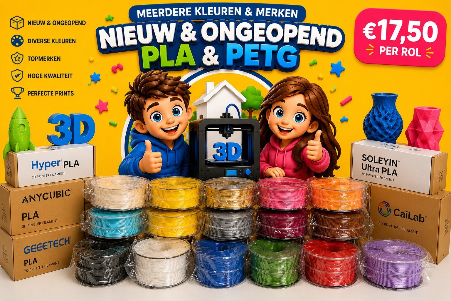 Diverse PLA en PETG Filament Rollen - Nieuw & Ongeopend, Computers en Software, 3D Printers, Ophalen, Nieuw, Filament