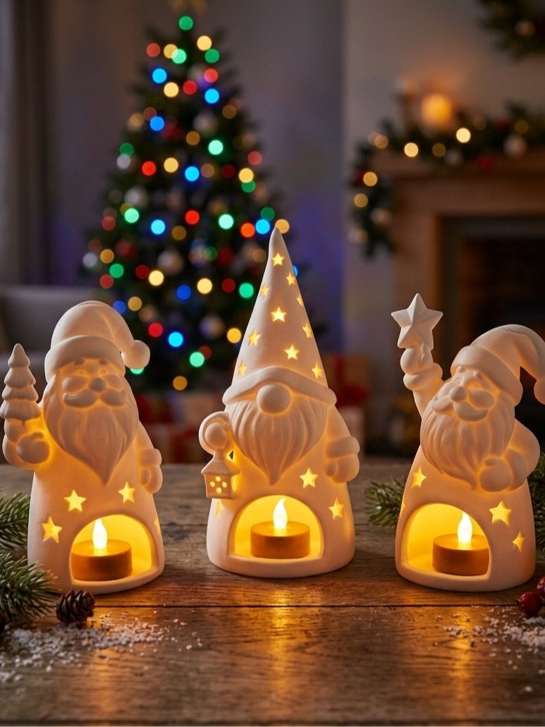Set van 3 sfeervolle kerstmannen voor een (nep) theelichtje, Diversen, Ophalen of Verzenden, Nieuw