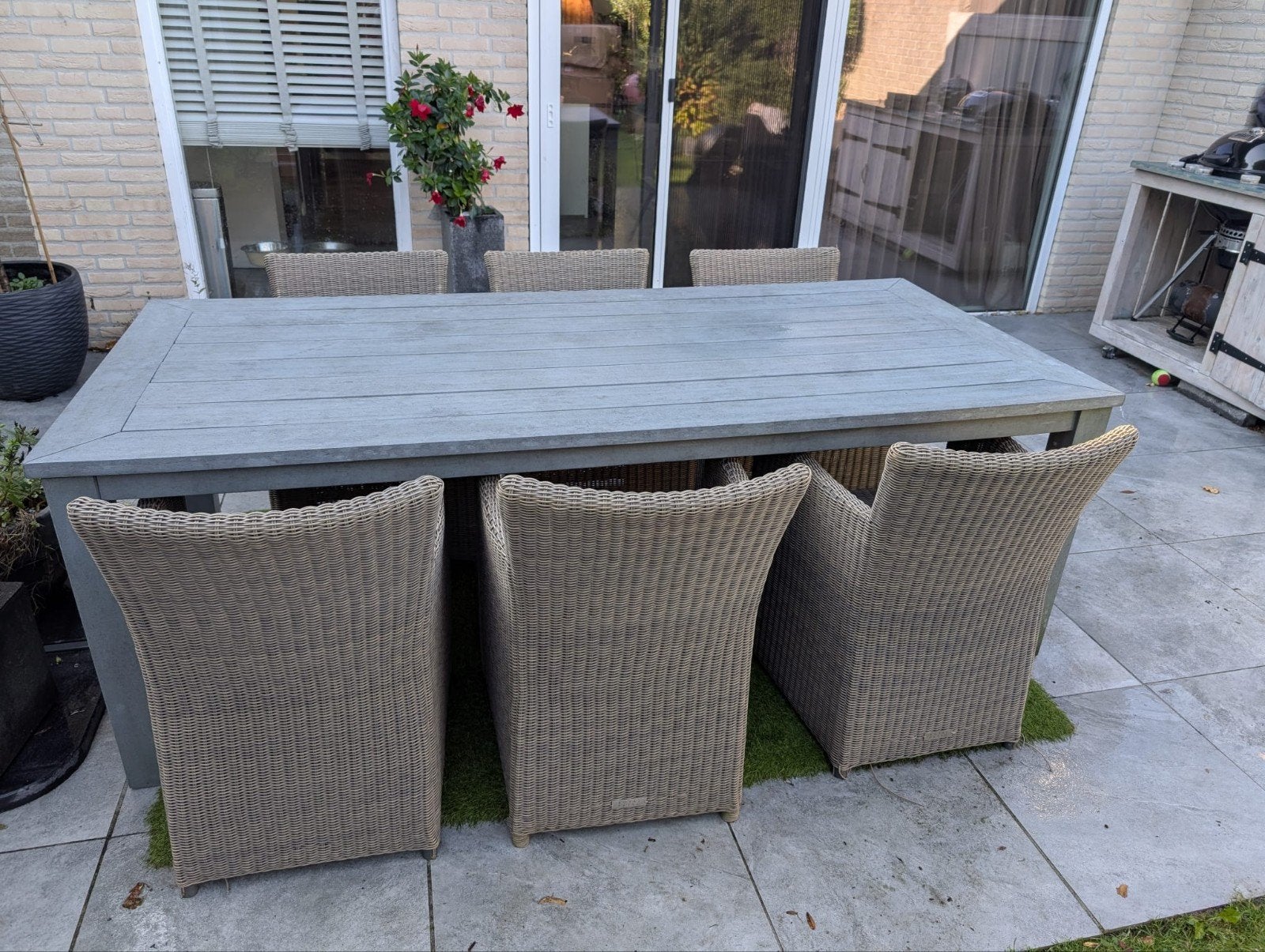 Tuinset, rotan stoelen, kunststof tafel, Ophalen, Kunststof, Gebruikt, 6 zitplaatsen