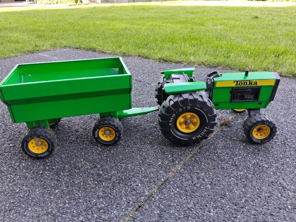 Vintage Tonka tractor met kar - Groen, Ophalen of Verzenden