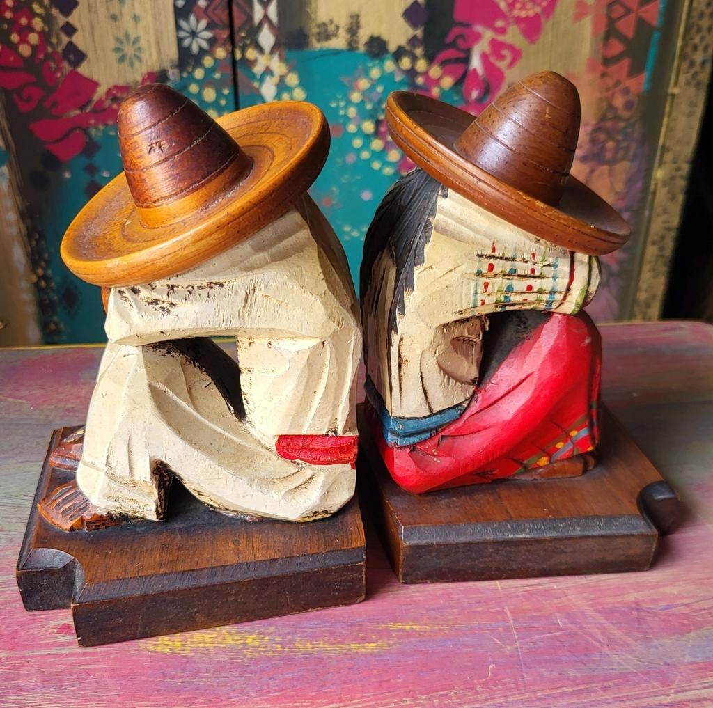 Vintage/Folk Art/Mexico/Houtsnijwerk/Beeld/Boekensteun, Ophalen of Verzenden