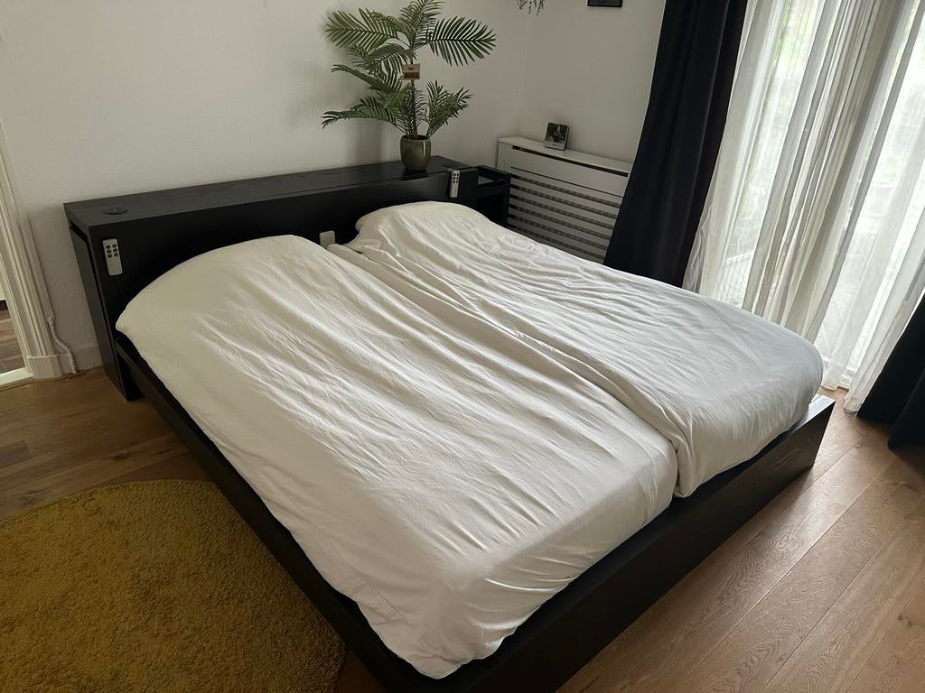 Malm 180x 200 bed zwartbruin, Ophalen, Gebruikt, Zwart, Tweepersoons
