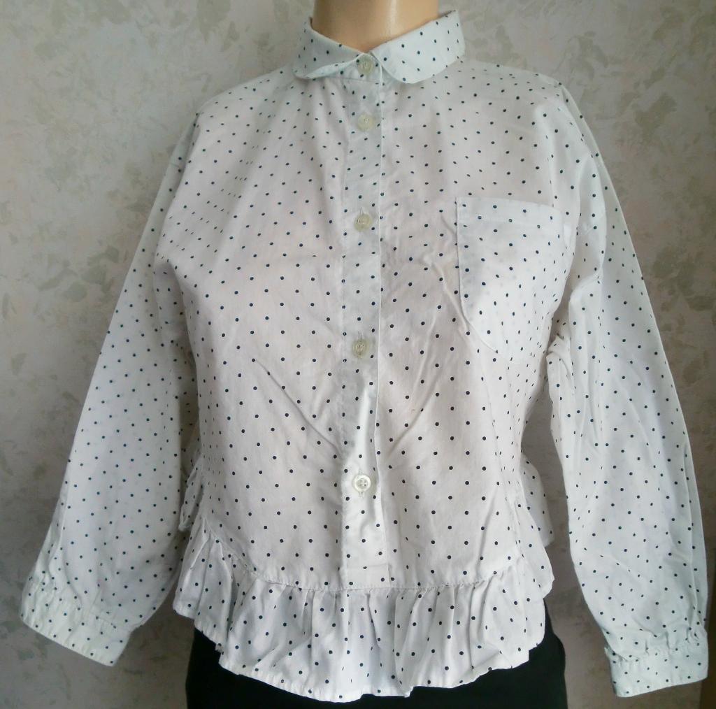 VINTAGE Meisjes blouse wit met zwarte stipjes maat 140, Ophalen of Verzenden, Gebruikt, Meisje, Overhemd of Blouse