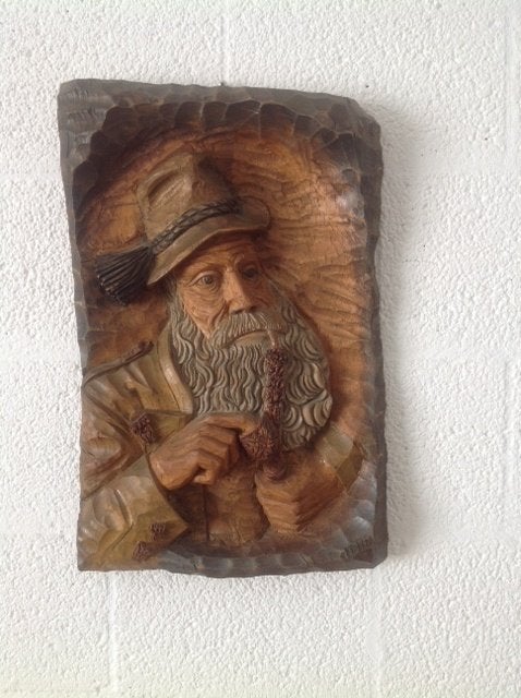 Houtsnijwerk paneel gezicht Oostenrijk, Antiek en Kunst, Handgemaakt, Wanddecoratie, Hout, Meerkleurig