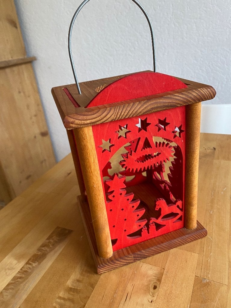 Vintage Kerst grote echt houten lantaarn rookvrij huis zgan, Diversen, Ophalen of Verzenden, Zo goed als nieuw