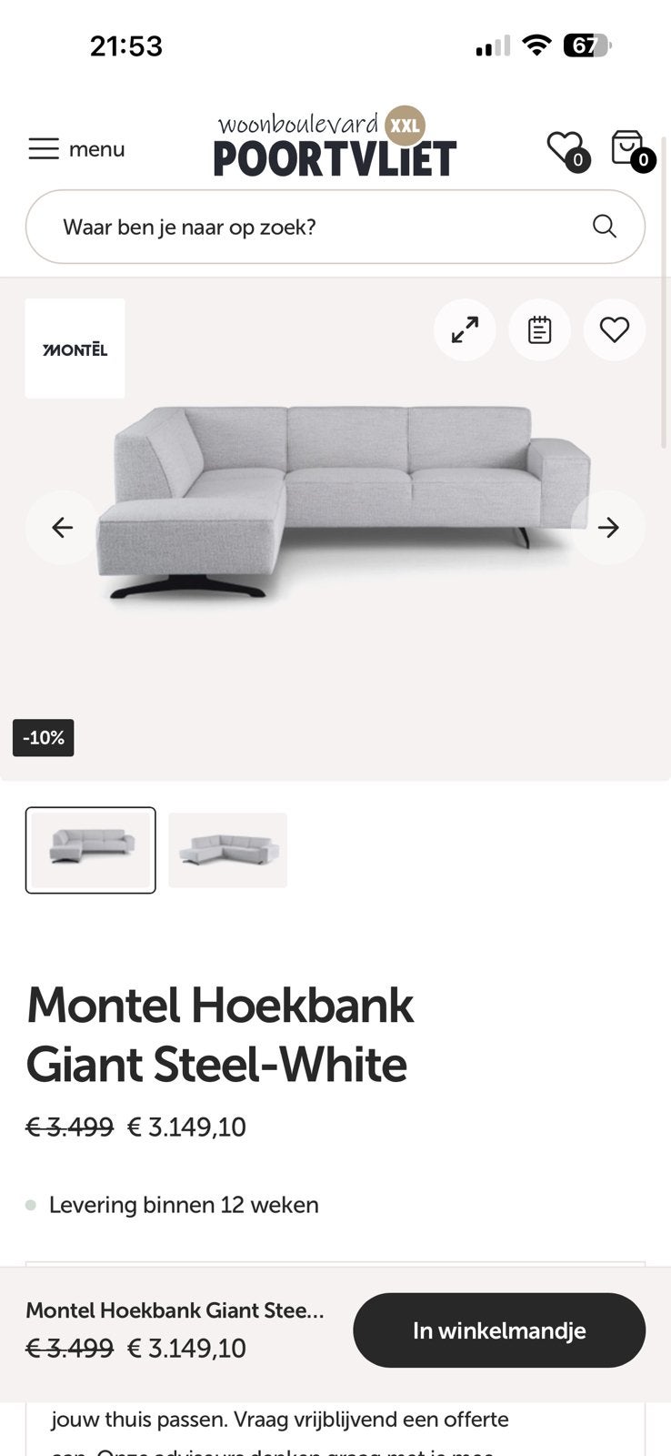 ZGAN Montel Hoekbank Giant - Grijs - 305 x 225, 250 tot 300 cm, -, -, Hoekbank