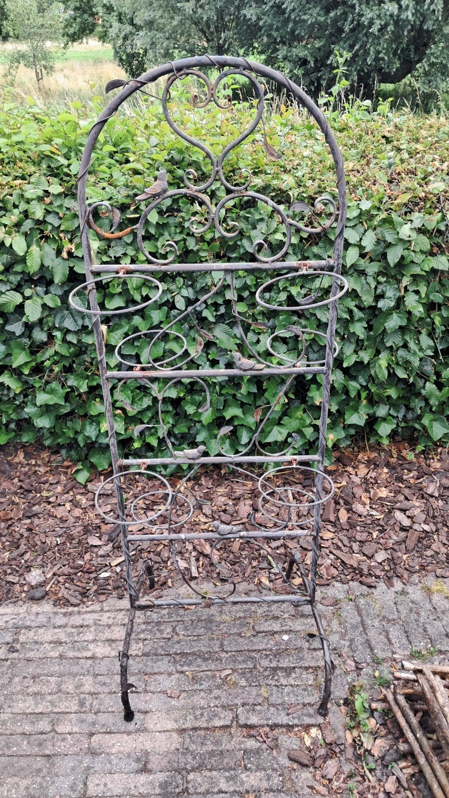 Metalen plantenrek met 8 potten - Tuin/Balkon, Ophalen, Gebruikt, Minder dan 60 cm, Balkon