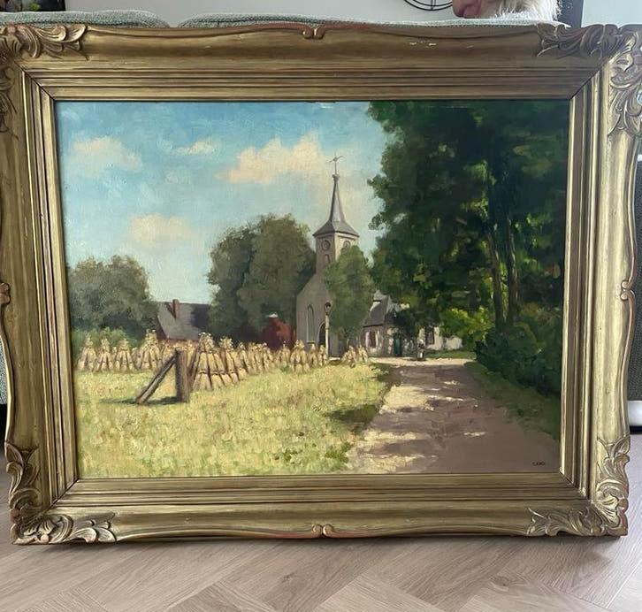 Schilderij C. Koch - Hollands landschap met korenschoven, Antiek en Kunst, Kunst | Schilderijen | Klassiek, Ophalen