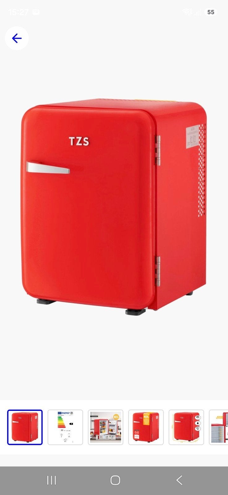 TZS FIRST Austria Mini Koelkast 40L - Rood, Stil, Retro, Ophalen, Zonder vriesvak, Nieuw, Minder dan 75 liter