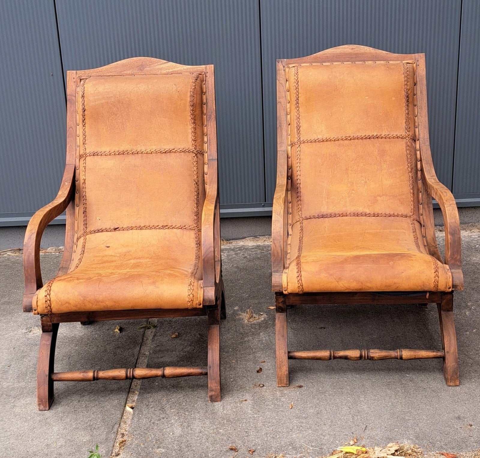 Plantage Fauteuils - Vintage Leren Stoelen, Gebruikt, Onbekend, 75 tot 100 cm, Ophalen of Verzenden
